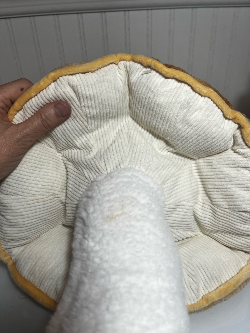 Plush Mushroom Decor Cottagecore Sherpa Corduroy Yellow Gold Toadstool Pillow - Picture 6 of 13
